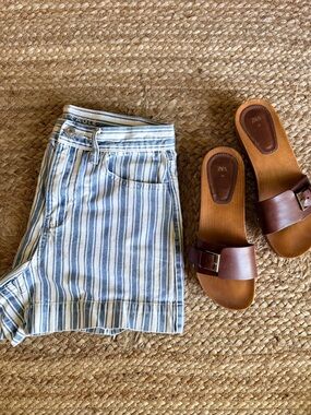 Blue & White Striped High-Rise Shorts